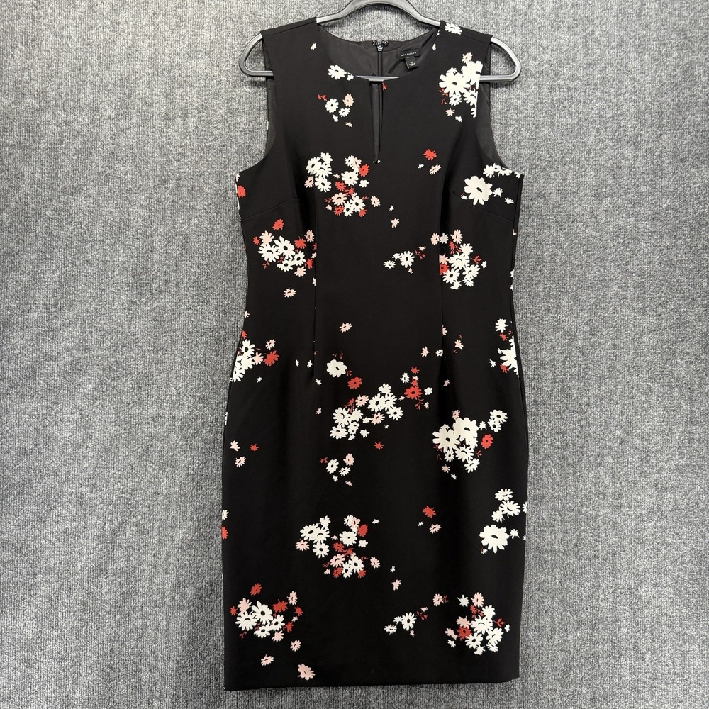 Ann Taylor Dress Size 12 Black Floral Sheath Sleeveless Modest Old Money Office